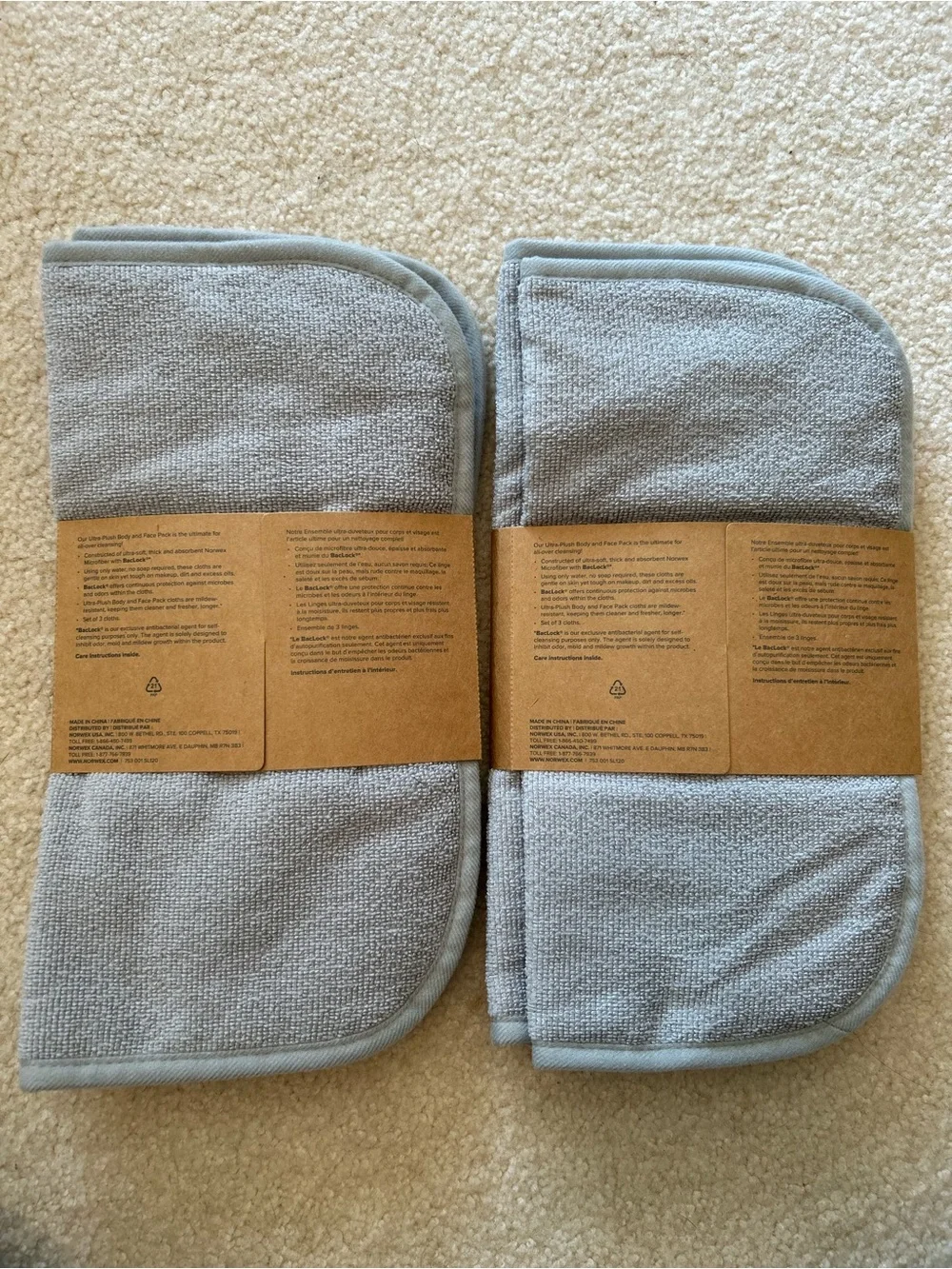 Norwex Gray Ultra-Plush Body & Face Pack - 2-Packs of 3 NEW